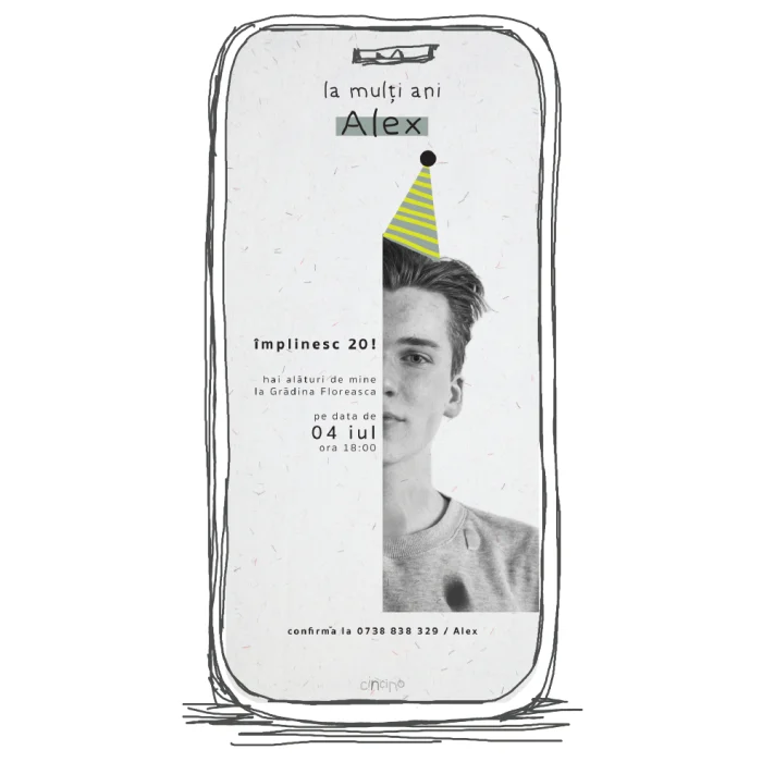 invitatie aniversare model A44 majorat M12